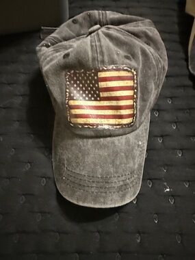 Faded Black Baseball Cap with American Flag Patch